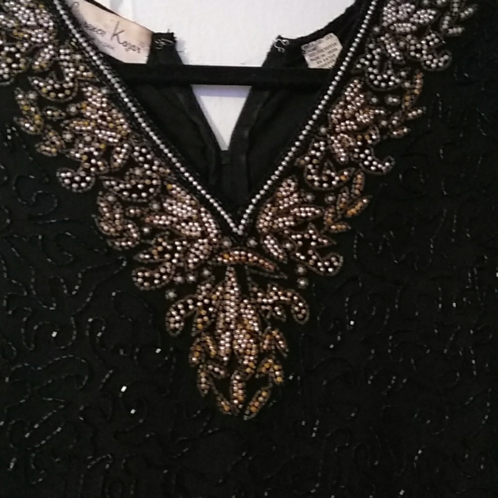 Y2k Laurence Kazar womens black beaded top size M - Picture 2 of 5